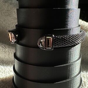 Bangle Bracelet or Arm Cuff in Black Chained Mesh with Deep Silver Accents Gems